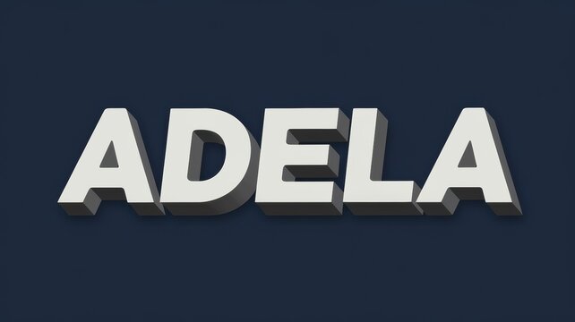 3D Text Art: Bold 'ADELA' in White on Dark Background, Perfect for Branding and Graphic Design Projects