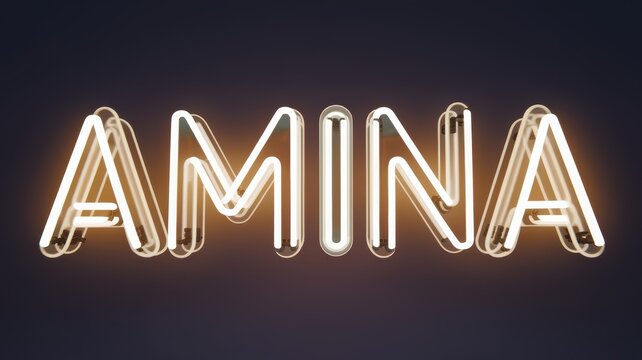 Neon Style Typography: Bright and Bold 'AMINA' Sign in Warm Colors Ideal for Branding and Decor