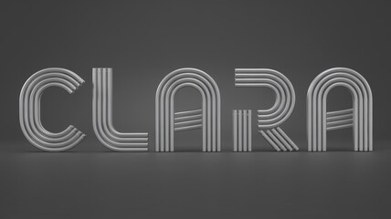 Stylized Text: The word 'CLARA' in sleek silver lines on a dark background, ideal for branding and graphic design.