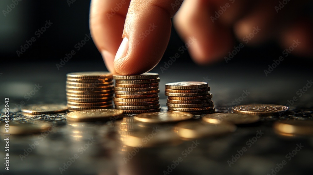 Poster a hand is reaching for a stack of coins
