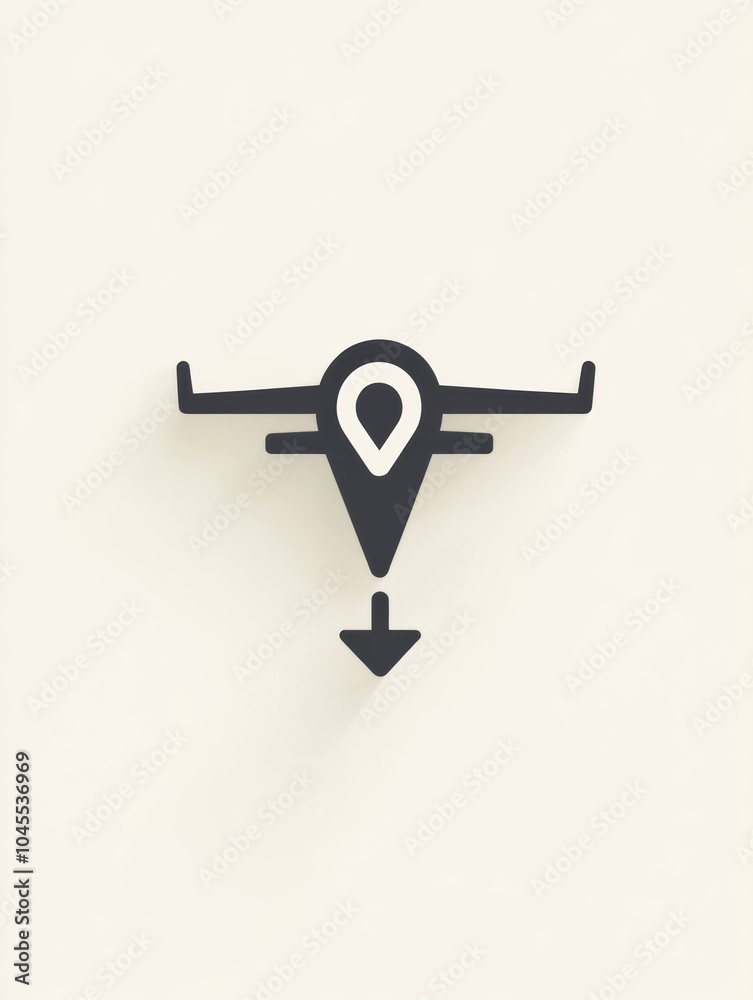 Poster a modern airplane icon is depicted flying towards a location pin, representing journey and travel de