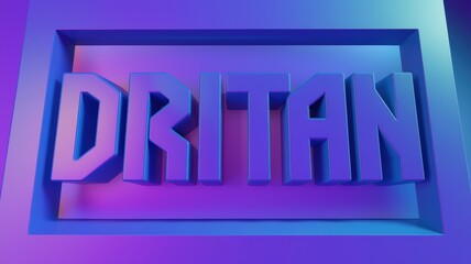 3D Text Design: Bold 'DRITAN' in Vibrant Purple and Blue Gradient with Shadow Effect for Modern Graphic Use