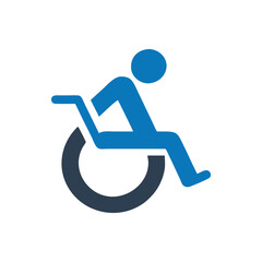 Person in a wheelchair icon on white background