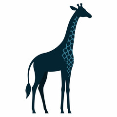 Silhouette of a giraffe with its long neck stretched upwards towards the sky on a white background. Santa hat 