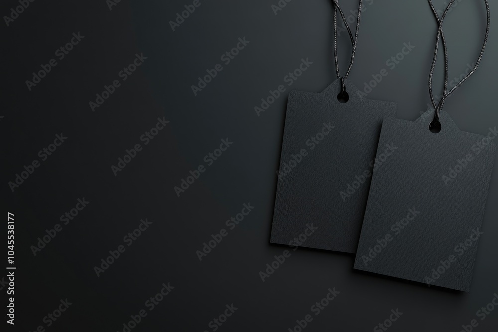 Aufkleber A pair of tags suspended from a cord or string