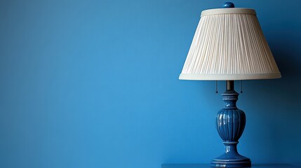 simple blue and white lamp in front of a blue wall