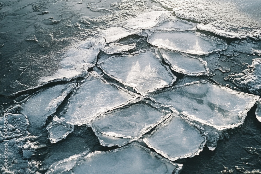 Aufkleber A group of ice flakes floating on the surface of the water, creating a mesmerizing pattern