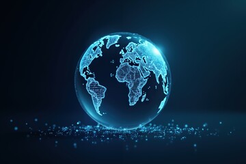 Fototapeta premium Futuristic digital globe with glowing blue grid patterns and networking concept.
