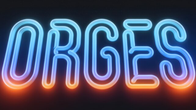 Neon Art: Vibrant glowing text in blue and orange showcasing the word 'ORGES', ideal for signage or promotional materials.