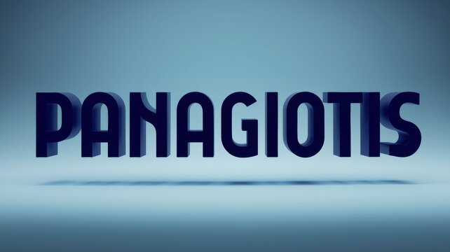3D Text Design: Bold 'PANAGIOTIS' Letters in Soft Blue Gradient Background for Branding or Personal Use