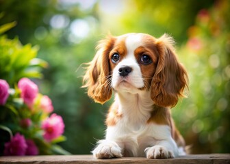 Adorable Cavalier King Charles Spaniel Puppy in Playful Pose with Copy Space for Pet Lovers and Dog Enthusiasts