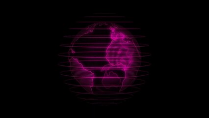Glowing pink color technology hologram earth black background