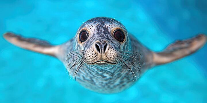 Adorable Seal Pup Swimming Underwater  Looking Up with Curiosity