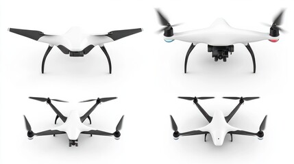 Modern drone on white background, views from different sides. Banner design
