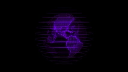 Glowing purple colour technology hologram earth on black background