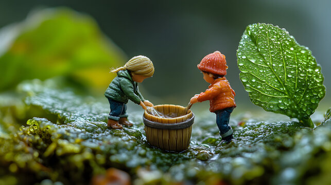 Stunning Miniature Photography Depicting Autumn with Water Droplets and Cheerful Interactions