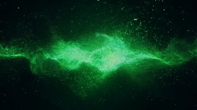 Green abstract futuristic sparkling cosmic star dust particle loop background, 4K Video 