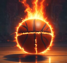 Illustration of basketball ball with fire effect.