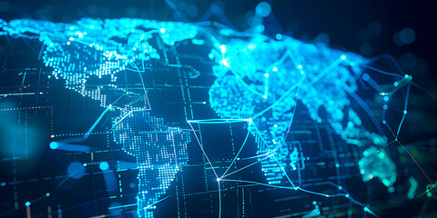 Fototapeta premium Imagen del mundo conectado estilo tecnológico color azul 