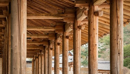 Obraz premium Pillars and rafters of traditional Korean wooden architecture