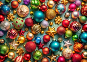 Aerial View of Beautifully Decorated Christmas Ornaments for Holiday Festivities