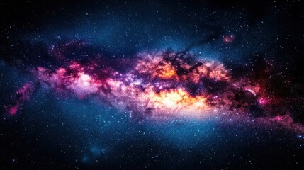 Fototapeta premium A vibrant, colorful nebula stretches across a dark, starry sky, illuminating the vastness of space.