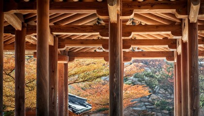 Pillars and rafters of traditional Korean wooden architecture