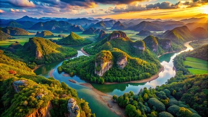 Fototapeta premium Aerial View of Drapicy Si Ko Landscape with Vibrant Colors and Unique Geography