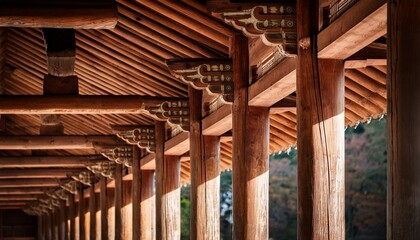 Fototapeta premium Pillars and rafters of traditional Korean wooden architecture