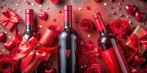 Romantic Wine Gift Set with Roses and Hearts