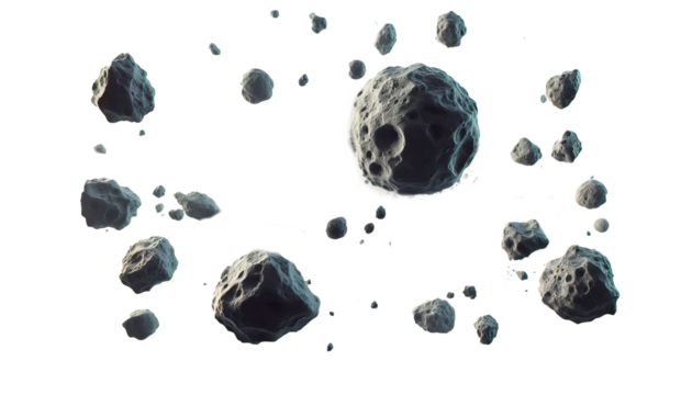Set of Falling Asteroids Isolated in white transparent background. Asteroids PNG    