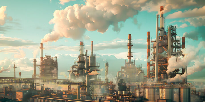 Ciudad petroquimica industrial al atardecer 