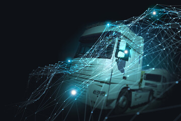 Diseño abstracto de fondo Camiones y seguimiento de transporte. Carretera y entrega. Transporte...