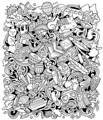 Australia cartoon doodle illustration. Funny Australian design. Creative vector background with Oceania Country elements and objects