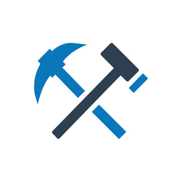 blue crossed pickaxe and hammer icon clip art preview