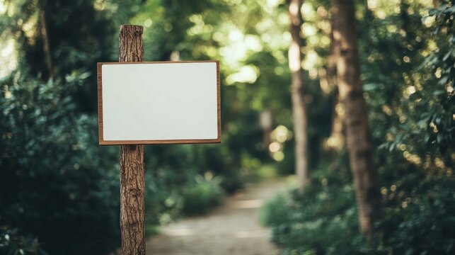 Minimalist blank directional sign mockup in a public park