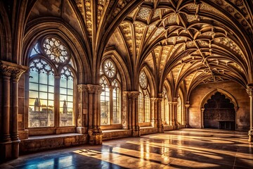 Obraz premium Ancient Building Interior Silhouette Photography - Captivating Shadows and Light Play in Historical Architecture