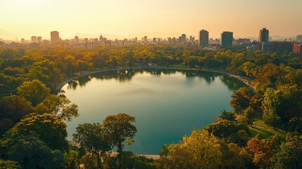 Naklejka premium Aerial View of Central Park in Mexico City at Sunset