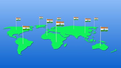 India national flag fly on earth map