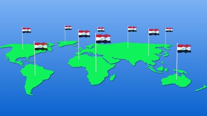 Obraz premium Iraq national flag fly on earth map