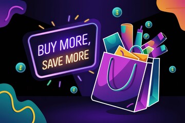 Vibrant Neon Sign Promoting Shopping Savings