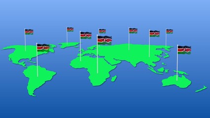 Kenya national flag fly on earth map