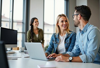 Teamwork and Collaboration: New Business Ideas Emerging from a Smiling Meeting in the Office