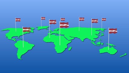 latvia national flag fly on earth map