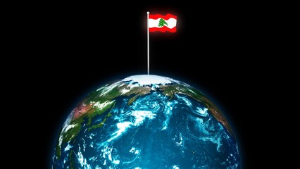 Lebanon national flag flying on earth