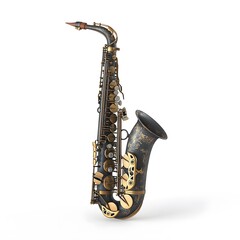 Naklejka premium Vintage Black and Gold Alto Saxophone Musical Instrument Isolated on White Background