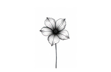 black linear sketch of a big flower isolated on a white background 