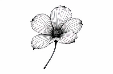 black linear sketch of a big flower isolated on a white background 