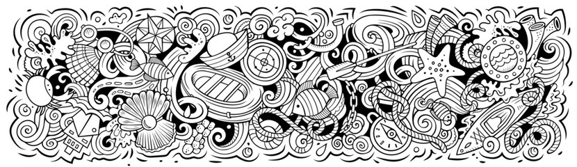 Cartoon cute hand drawn vector doodle Marine banner