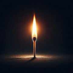 Macro Photo of Lit Matchstick with Flickering Flame on Dark Background